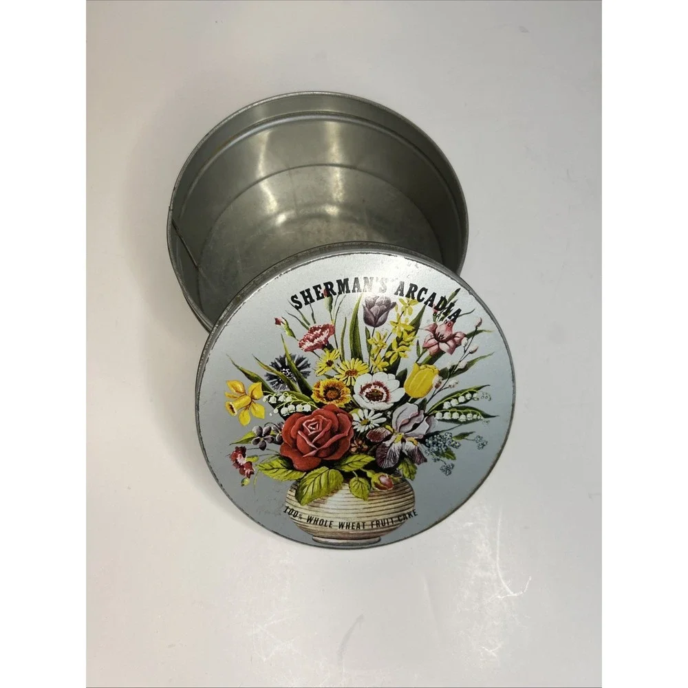 Vintage Sherman's Arcadia Tin Whole Wheat Fruit Cake Tin Only 5 1/2